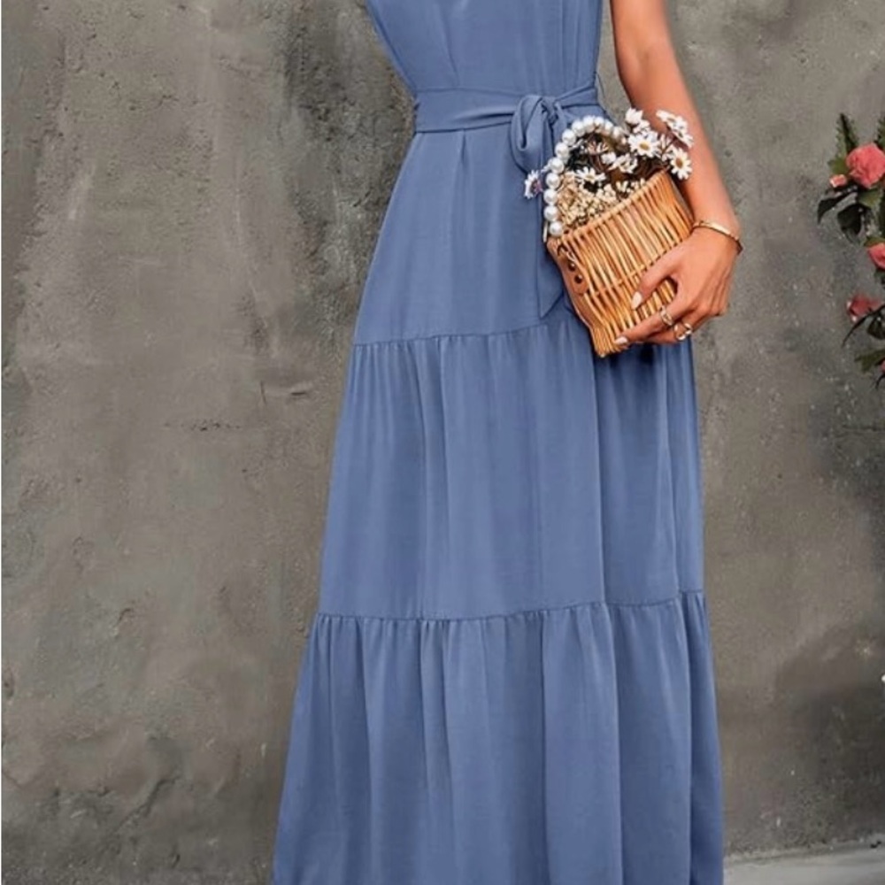 Blue Ruffled Smocked Maxi Sundress